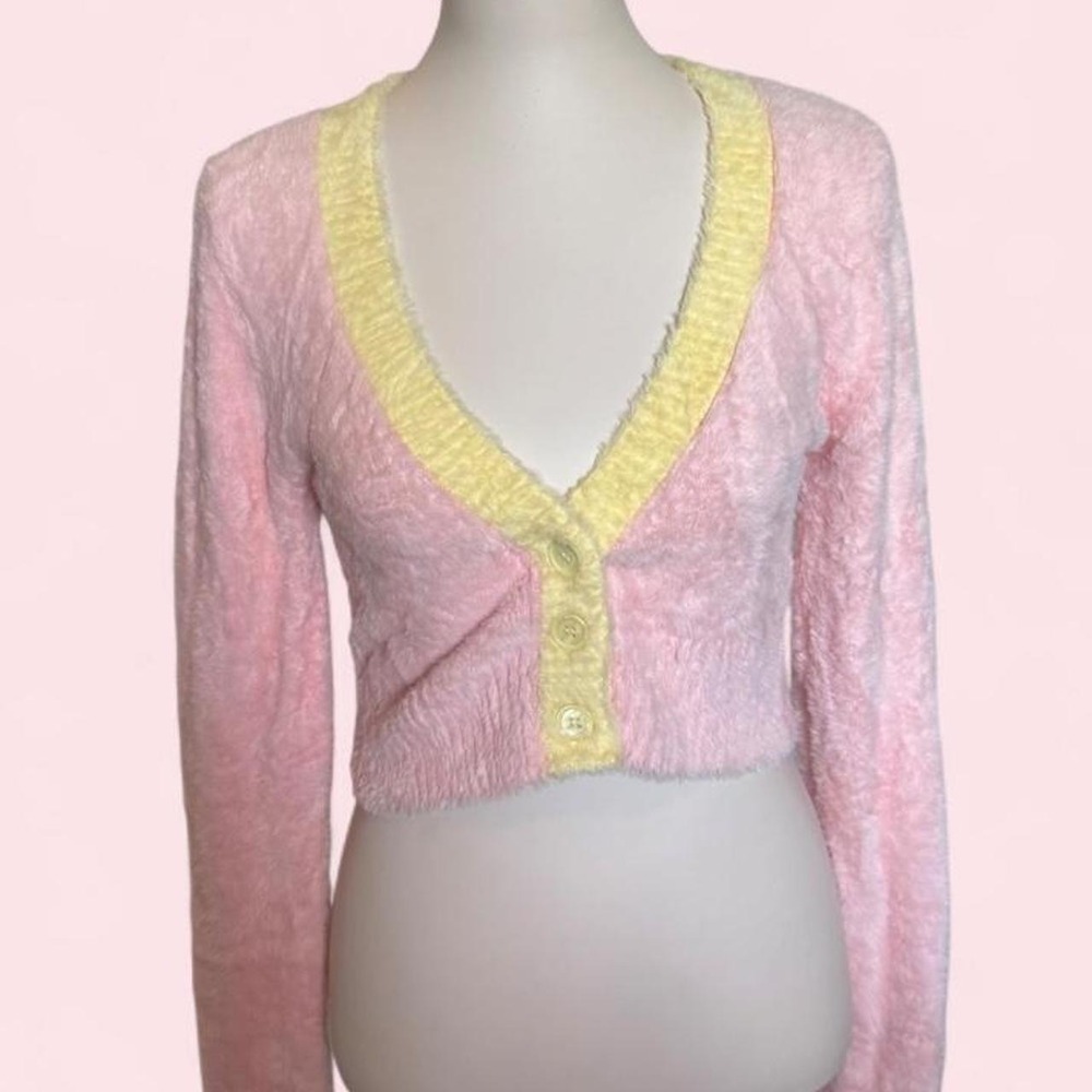For Love & Lemons Pink Fuzzy Cropped Cardigan — Size M